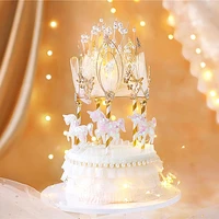 gold crown carousel happy birthday cake topper round baking decorating party supplies lovely gift