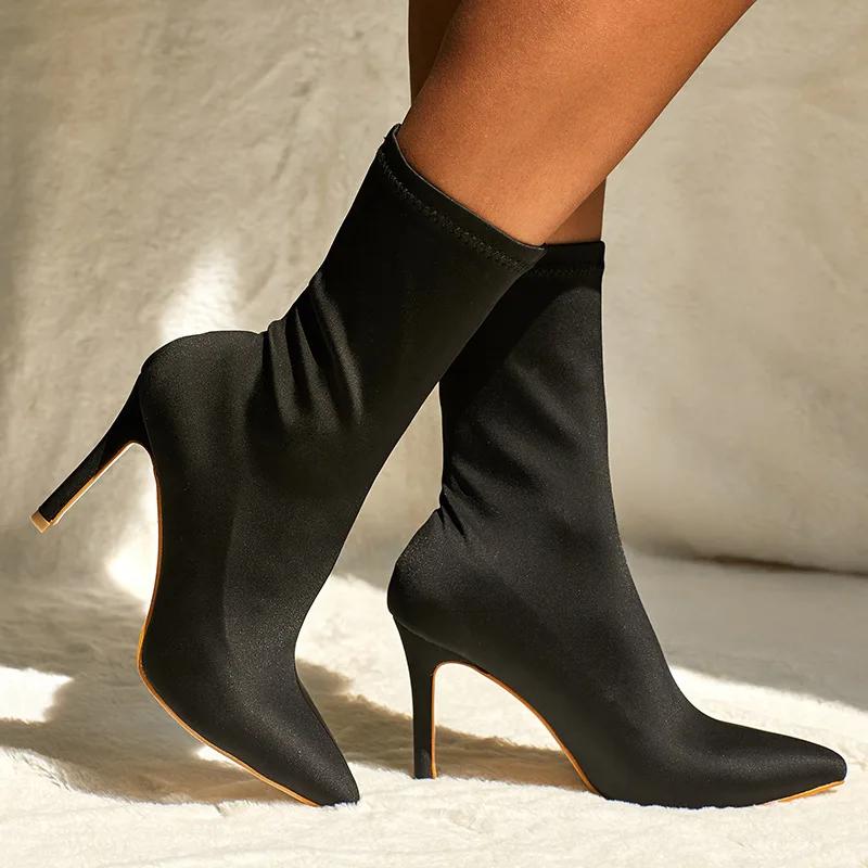 Женские эластичные тонкие ботинки женская шелковая обувь зимние челси средней