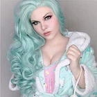 Синтетический парик для косплея для чернокожих женщин, длинные вьющиеся волосы, волнистые, зеленые боковые части, фронтальные, без клея