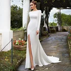 Свадебные платья, сексуальное платье русалки с круглым вырезом и длинными рукавами, бисерная аппликация с разрезом спереди, Роскошные свадебные платья со стразами, 2020 горячая распродажа