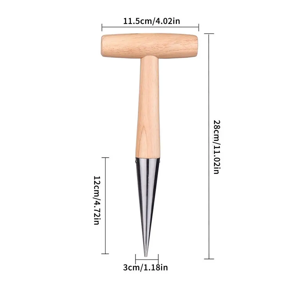

Hole Punch Stainless Steel Wooden Durable Cultivation Outdoor Migration Sow Dibber Wood Handle Plant Practical Garden Tools