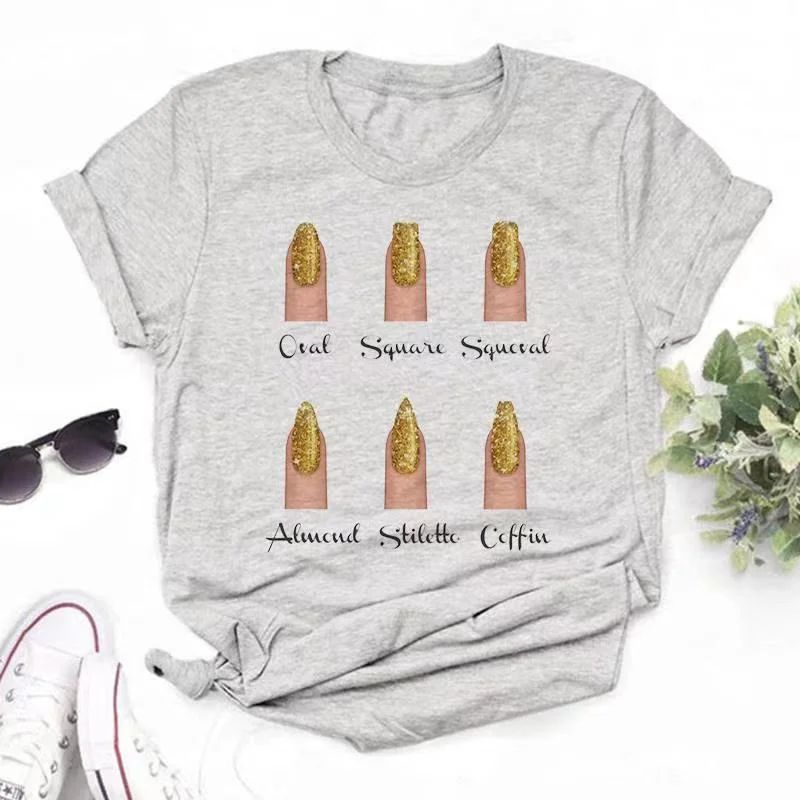 

New T Shirt Women's Fashion Personality Nail Art Print Fun Casual Summer Short-sleeve Harajuku Women's T-shirt Female Tops
