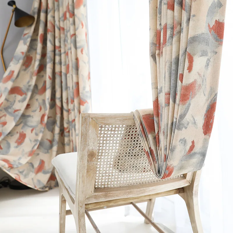 

Chinese Style Modern Curtains Thick Cotton and Linen Ink Painting Series Printed Curtains for Living Dining Room Bedroom