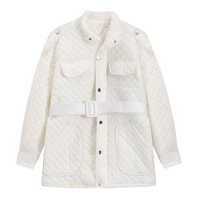 

2020 Winter Thickened Minimalist Stand Collar Long-sleeved Jacket Solid Color Adjustable Waist Cotton Padded Clothes C774