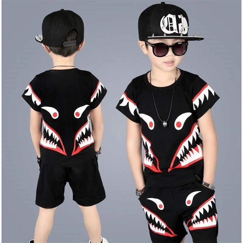 Комплект летней одежды для мальчиков модные повседневные спортивные хлопковые