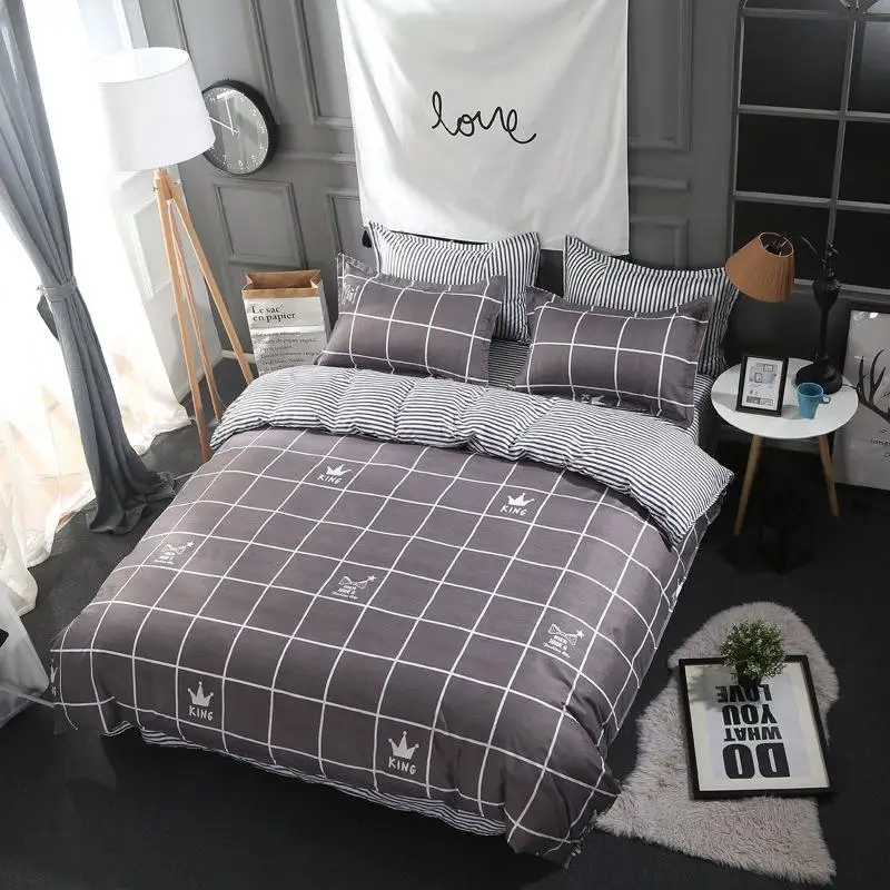 53 классический в серую полоску постельным бельем кровати набор с голубыми