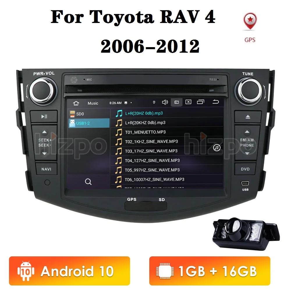 Автомобильный DVD плеер с четырехъядерным процессором Android 10 2din для Toyota RAV4 2006 2007 2008