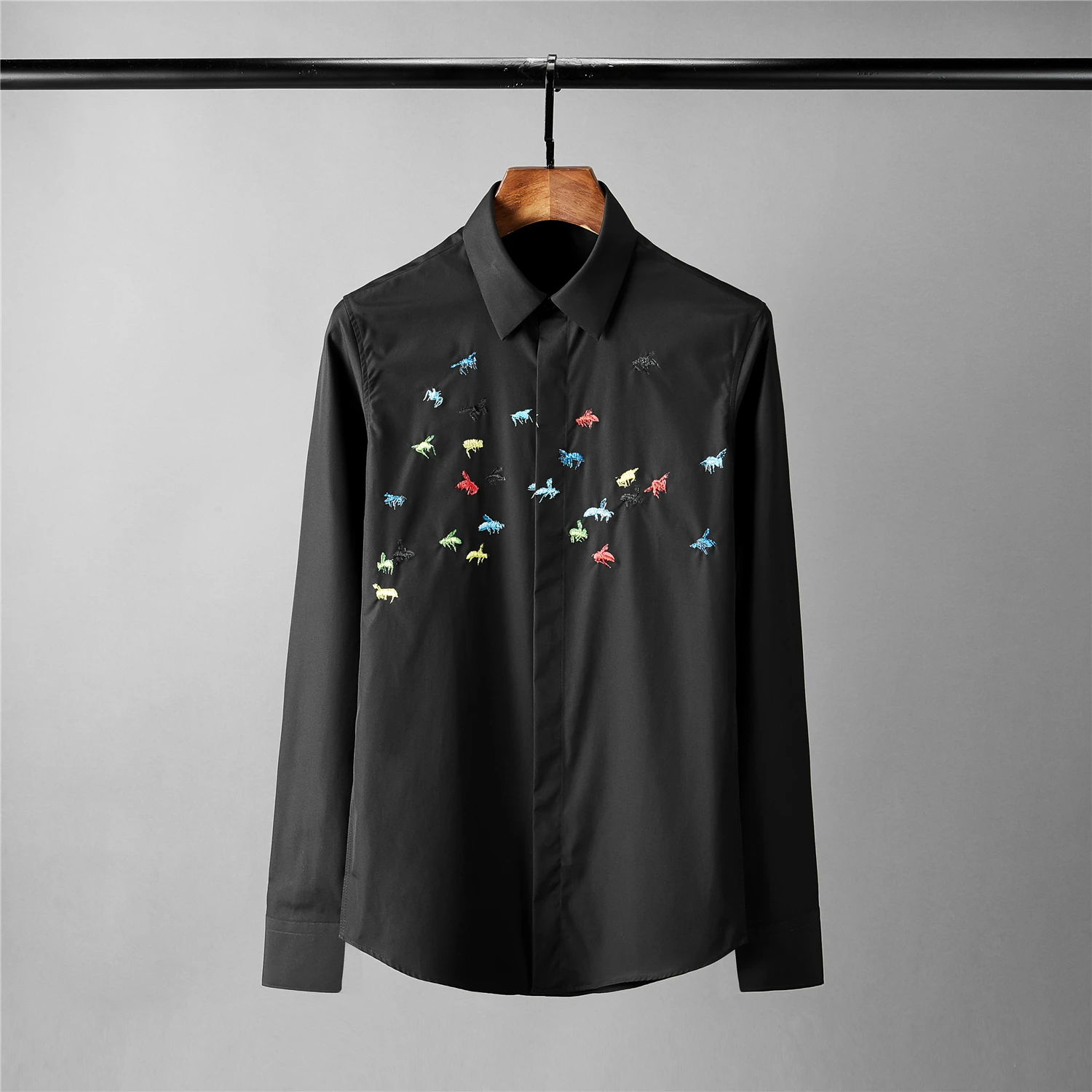 Minglu протектор пчелы вышивки мужские рубашки Роскошные тонкие обтягивающие