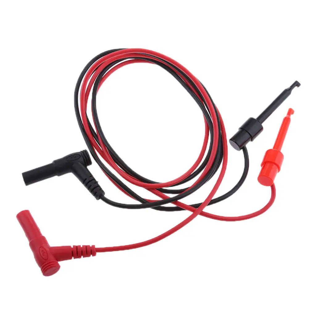 

1 Pair Banana Plug to Test Hook Clip Probe Cables Multimeter Wire Leads - Black & Red