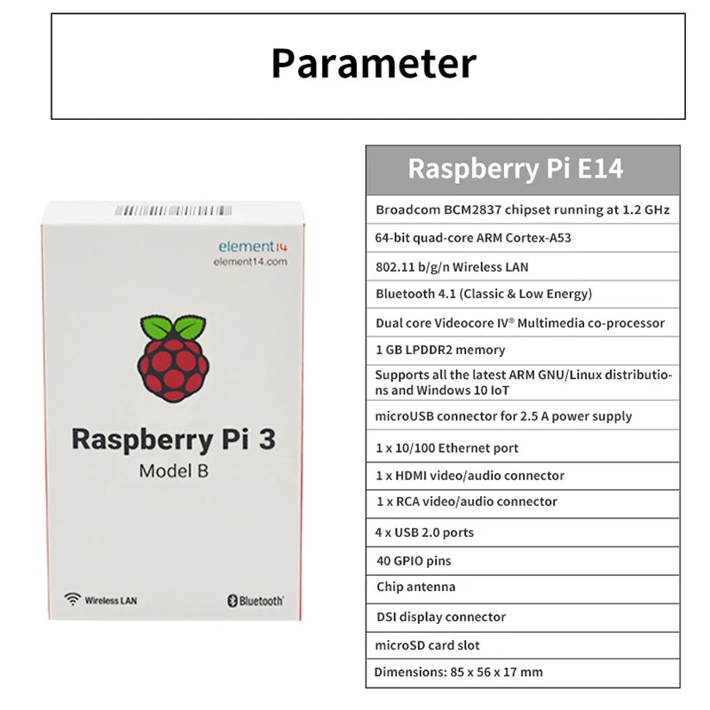 Raspberry Pi 3 Model B Broadcom 1, 2 Quad-Core 64- Wi-Fi, Bluetooth USB Raspberry Pi 3B