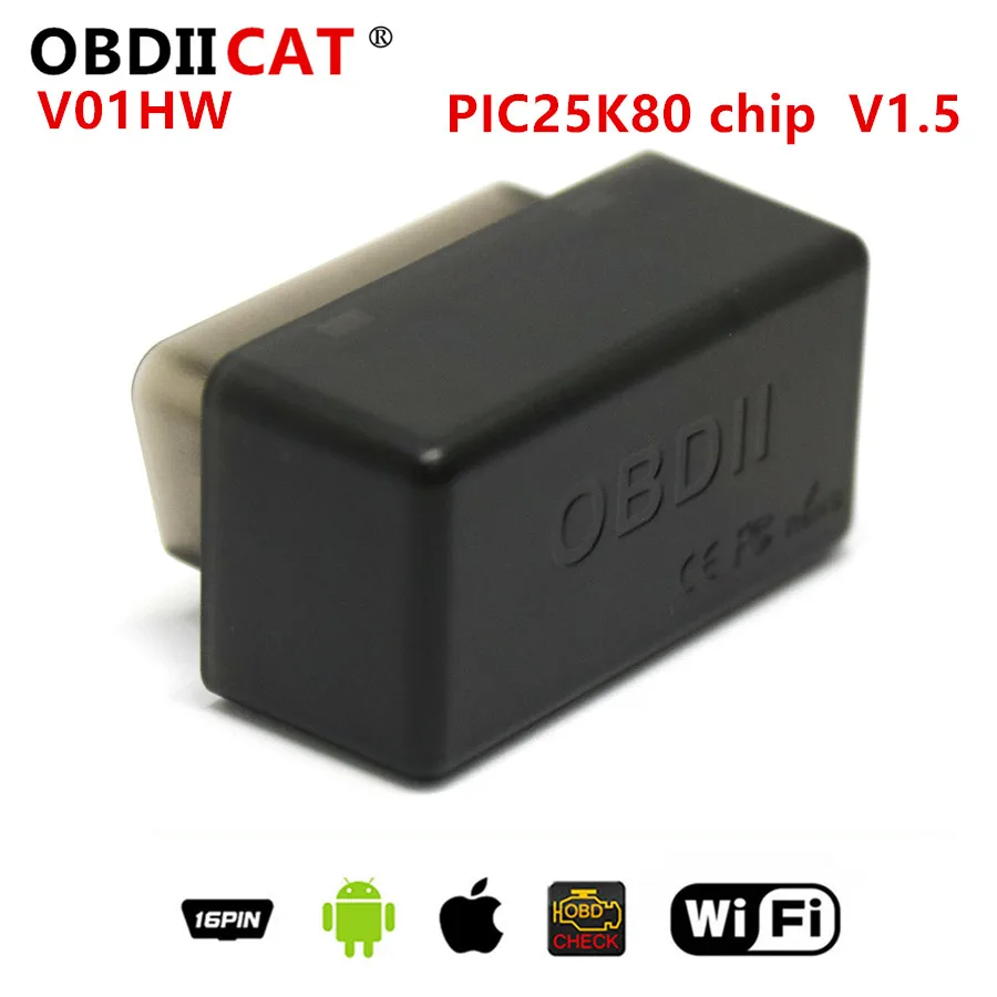 100pcs PIC18F25K80 Chip ELM327 WIFI V1.5 OBD2 Scanner Code Reader Elm-327 WI-FI V 1.5 ELM 327 OBD 2 iOS Auto Diagnostic Tools