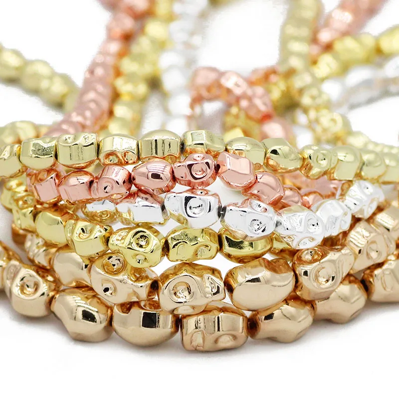 

6/8/10MM Natural Hematite Stone Gold Silvers Rose Skull Head Shape Spacers loose Beads For DIY Jewelry Making Bracelet Findings