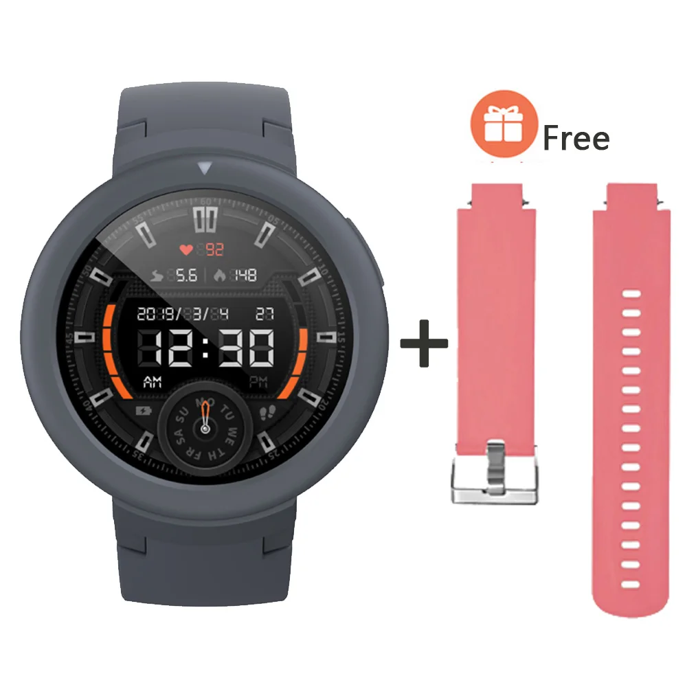 Умные часы AMAZFIT Verge Lite, 20 дней работы от батареи, 1,3 дюймов, AMOLED экран, встроенный gps монитор сердечного ритма - Цвет: Black add Pink