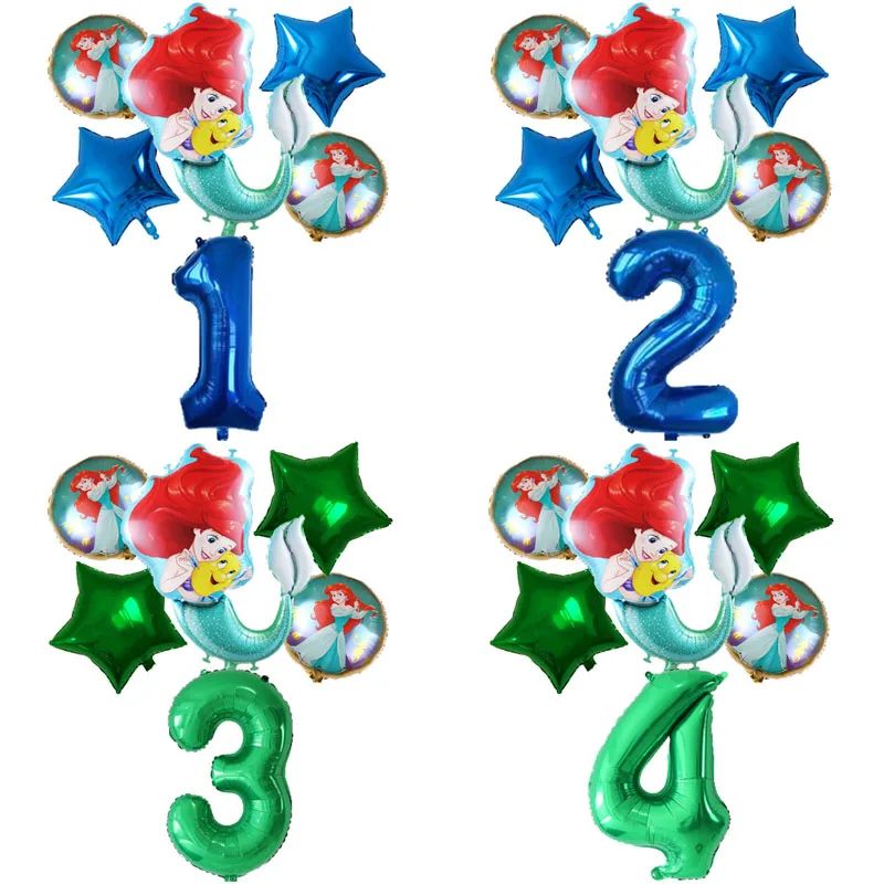 

Little Mermaid Party Balloons 32inch Number Foil Balloon Kids Birthday Party Decoration Supplies Baby Shower Decor Helium Globos