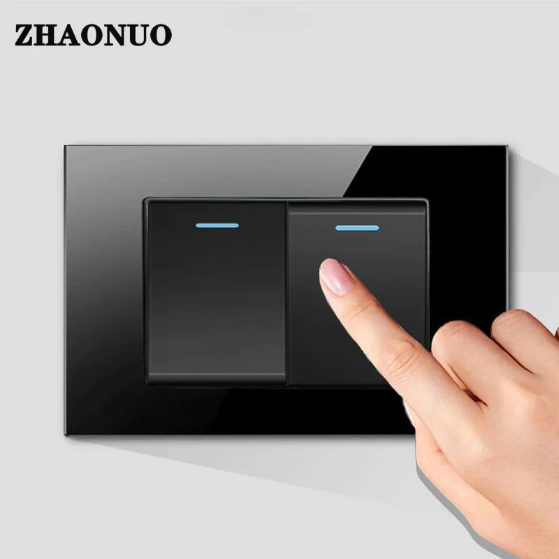 

Black Glass Panel Wall Light Push Button Switch US Socket 15A 110V American Standard Outlet with USB Panel For Home