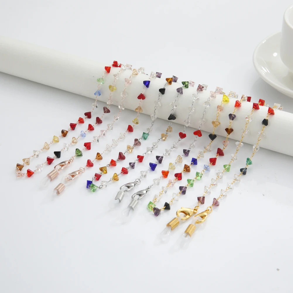 

EUEAVAN 10pcs Multicolor Crystal Sunglass Chains Hollow Heart Copper Metal Charm Beads Glass Holder Strap Lanyards Wholesale