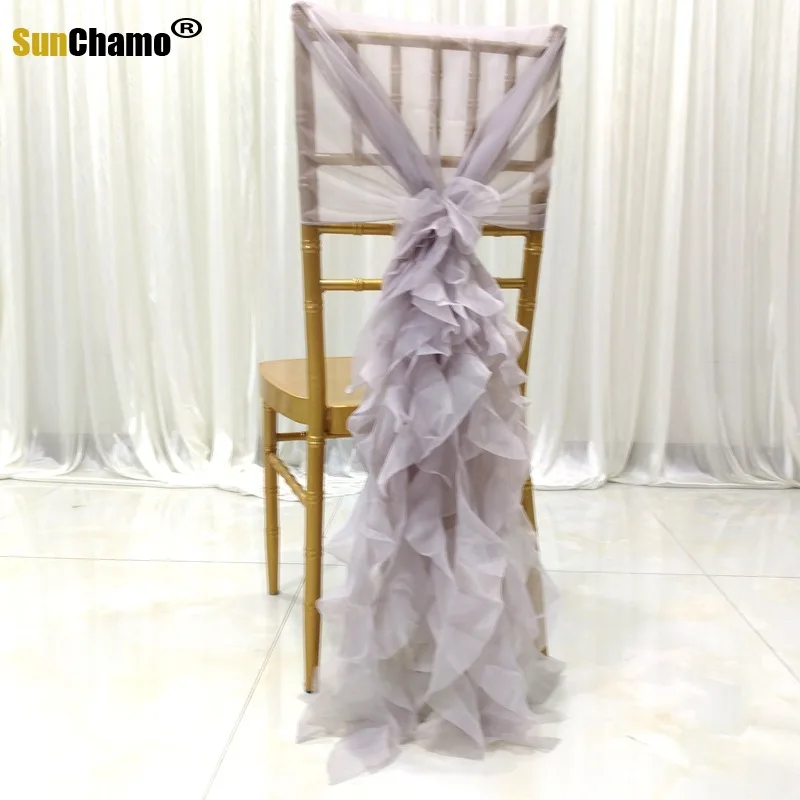High Quality Fashion Chair Sashes Band Ties Curly Chiffon Ruffled for Wedding Party Banquet Decor Supplies | Дом и сад