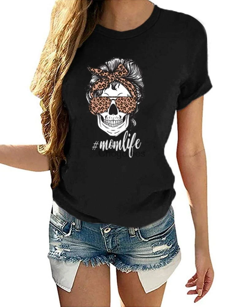 Женские футболки BRUBOBO с принтом Мама Жизнь повседневные Летние коротким рукавом