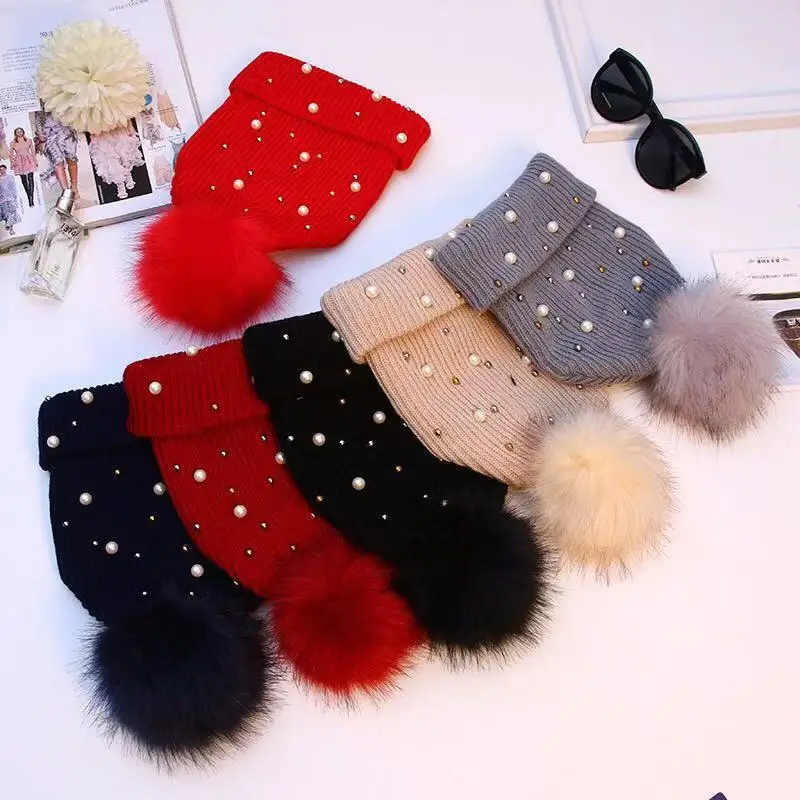Модная теплая зимняя шапка для женщин, одноцветная вязаная шапка Skullie, женские шапочки с помпоном, шапки с помпонами, женская уличная шапка
