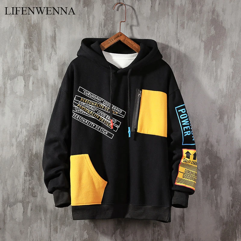 

LIFENWENNA 2019 Осенняя Толстовка большого размера в стиле пэчворк Мужская цветная Толстовка в стиле хип-хоп контрастные цвета сшивка с длинным ру...