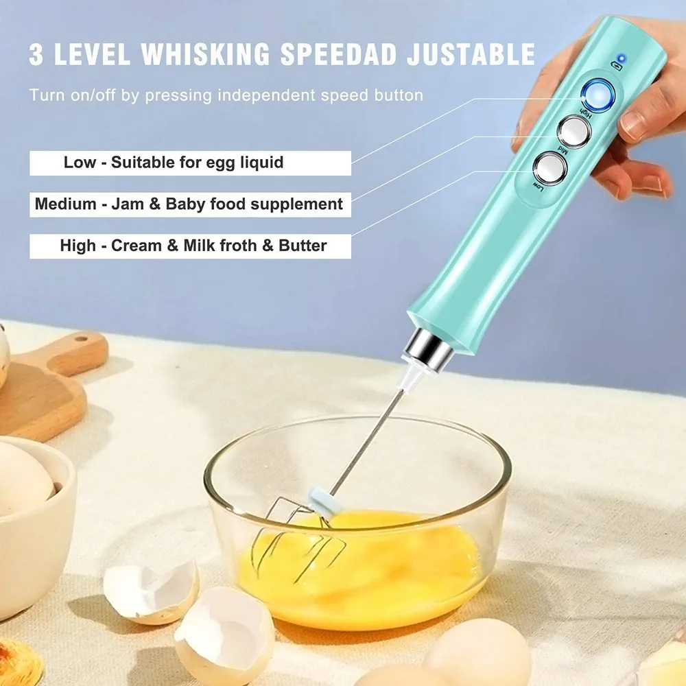 

3 Speeds Milk Frother Handheld USB Rechargeable Handheld Electric Mini Foam Maker for Coffee Egg Milk Latte Cappuccino