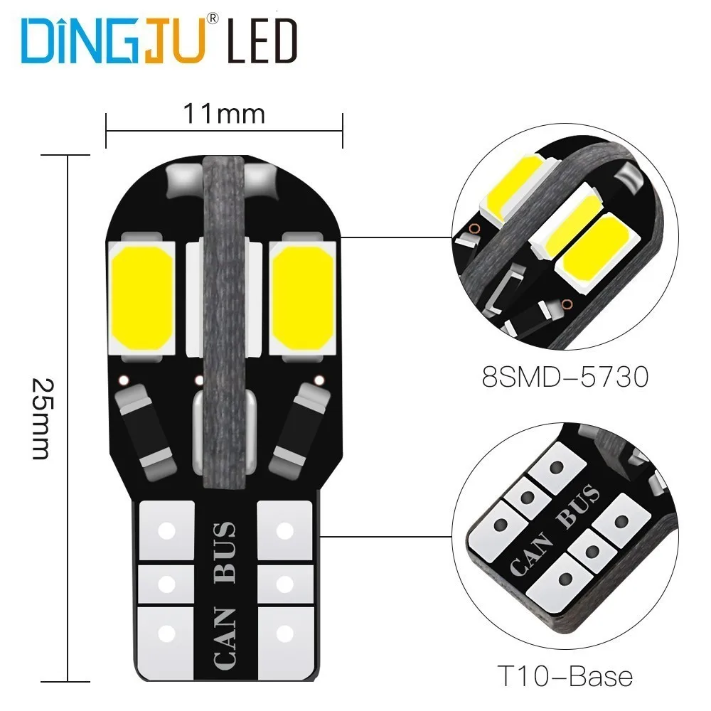 10 шт. T10 светодиодный лампочка для салона автомобиля T10 5730 8SMD светодиодный 12V автомобиль клиновидные боковые светильник белая лампа стайлинга автомобилей авто лампы