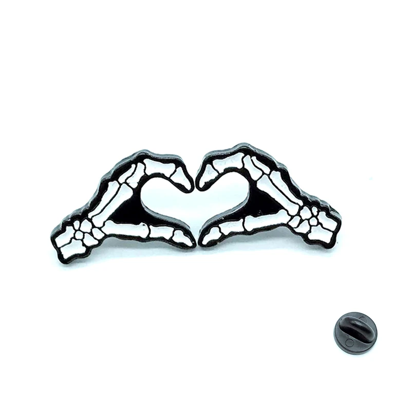 Эмалированная брошь в стиле панк булавки для влюбленных палец скелет руки сердце