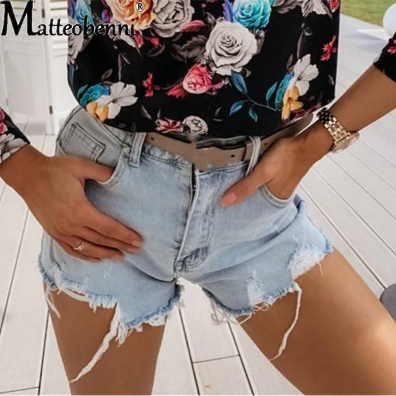 

Vintage Ripped Jeans Shorts Women Summer Fashion Mid Waist Sexy Hot Shorts Micro Mini Light Blue Casual Denim Shorts Plus Size