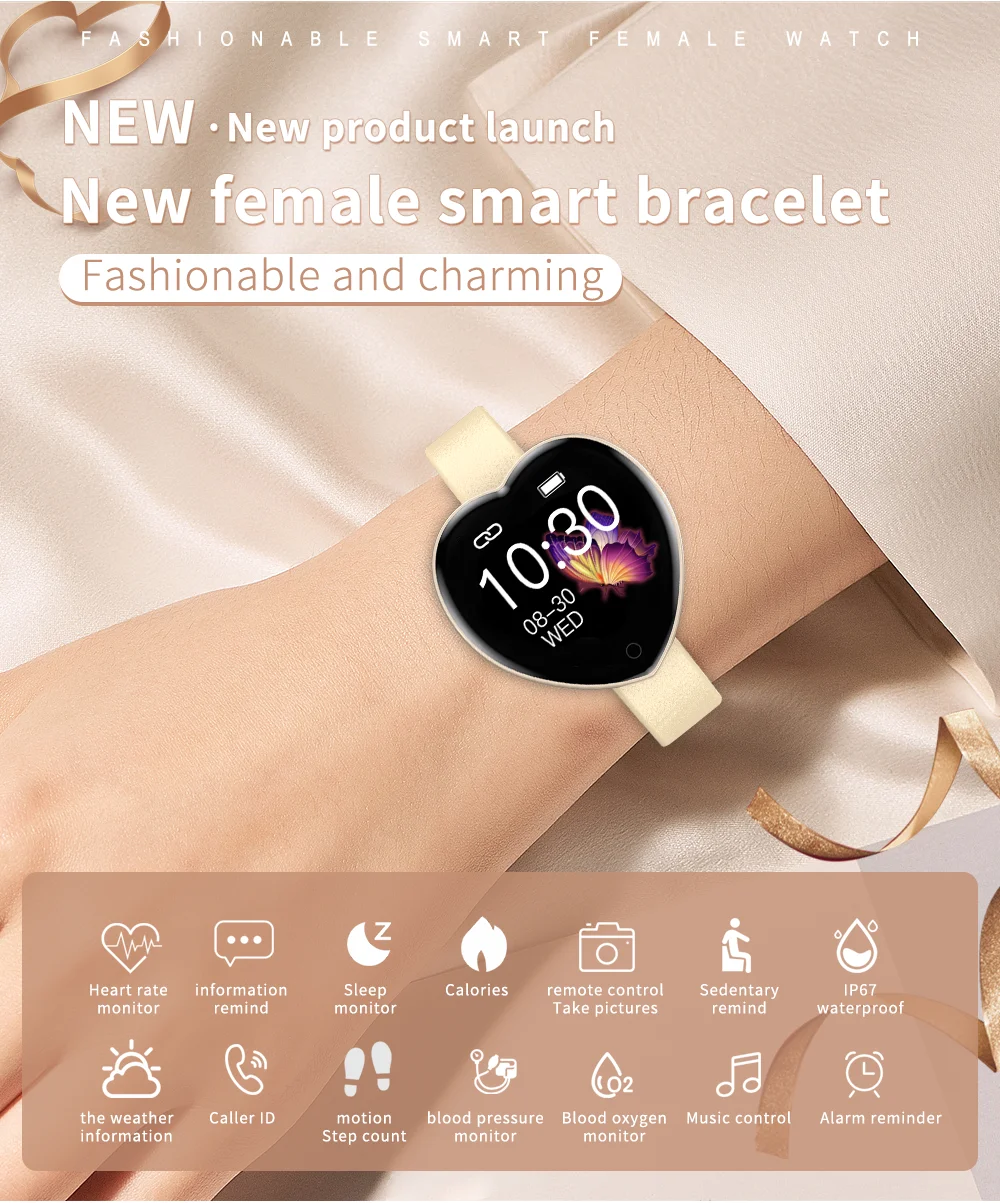 Женские Смарт часы T52 фитнес браслет с монитором сердечного ритма и