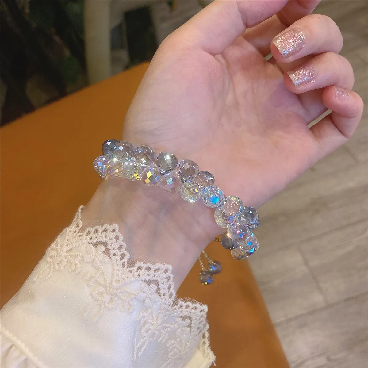 

На высоком каблуке; Модные прозрачные блестящие с украшением в виде кристаллов бисера браслет корейский браслет геометрический светильник...