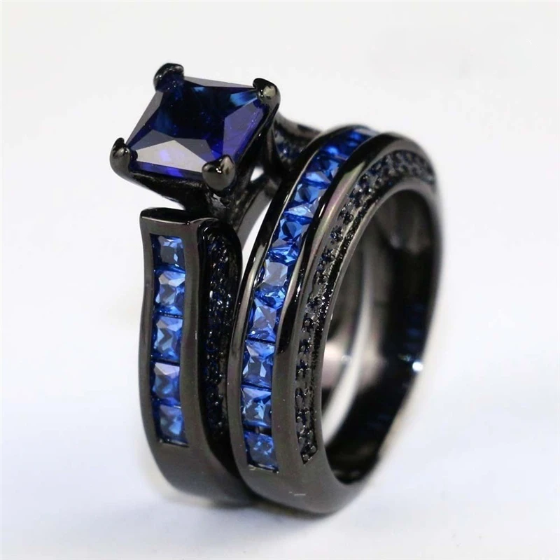 

Fashion Blue Rhiestones Zircon Ring Set For Women Accessories Anniversary Party Girl Gift Vintage Jewelry Women Rings