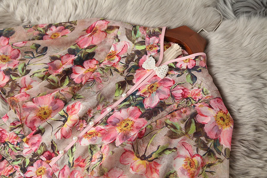 

Europe and the United States women's clothing New Summer 2021 Short sleeved nail beaded bow floral print Fashion dress