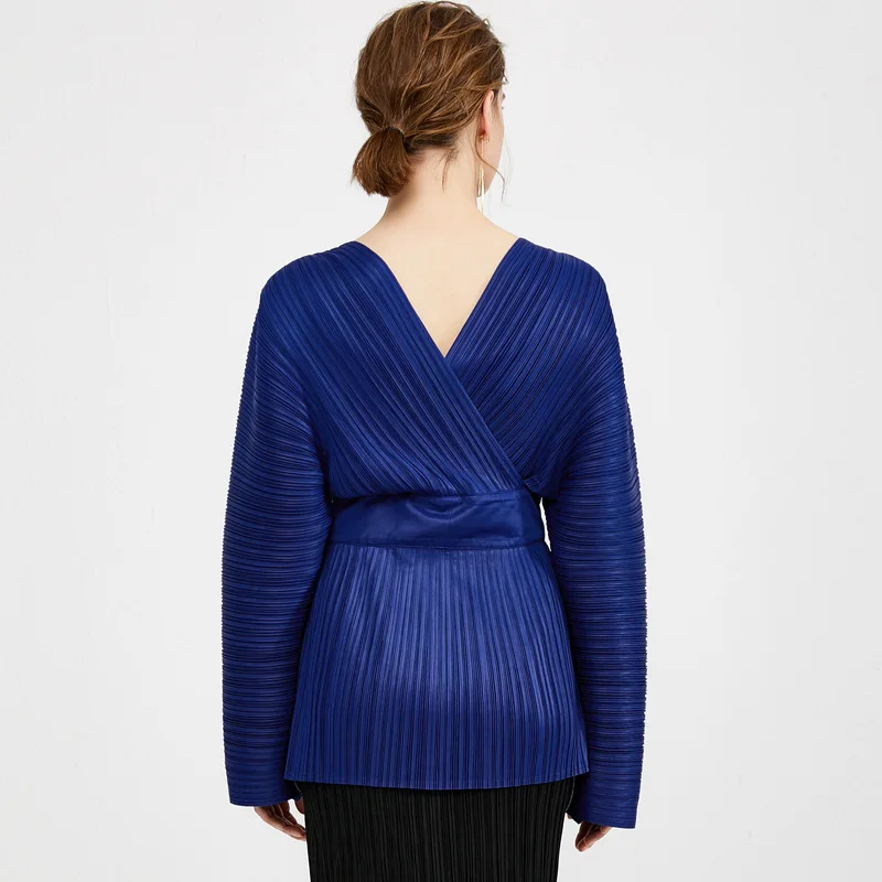 LANMREM однотонное Плиссированное женское пальто с v-образным вырезом на талии 2020