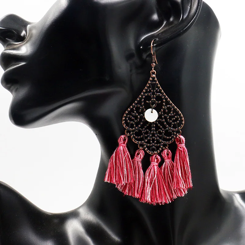 Винтажные богемные этнические бронзовые висячие серьги с бахромой длинные