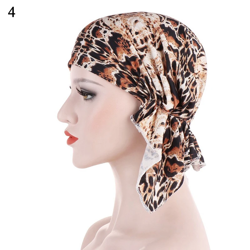 1Pcs Elastic Turban Hat Women Leopard Print Head Wrap Female Chemo Caps Fashion Ruffle Beanie Cap Soft Muslim Bandana Headwear |
