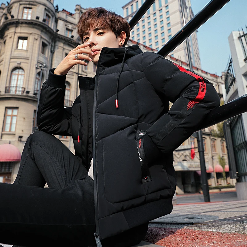 Мужская зимняя куртка с капюшоном теплая короткая хлопковая парка толстой