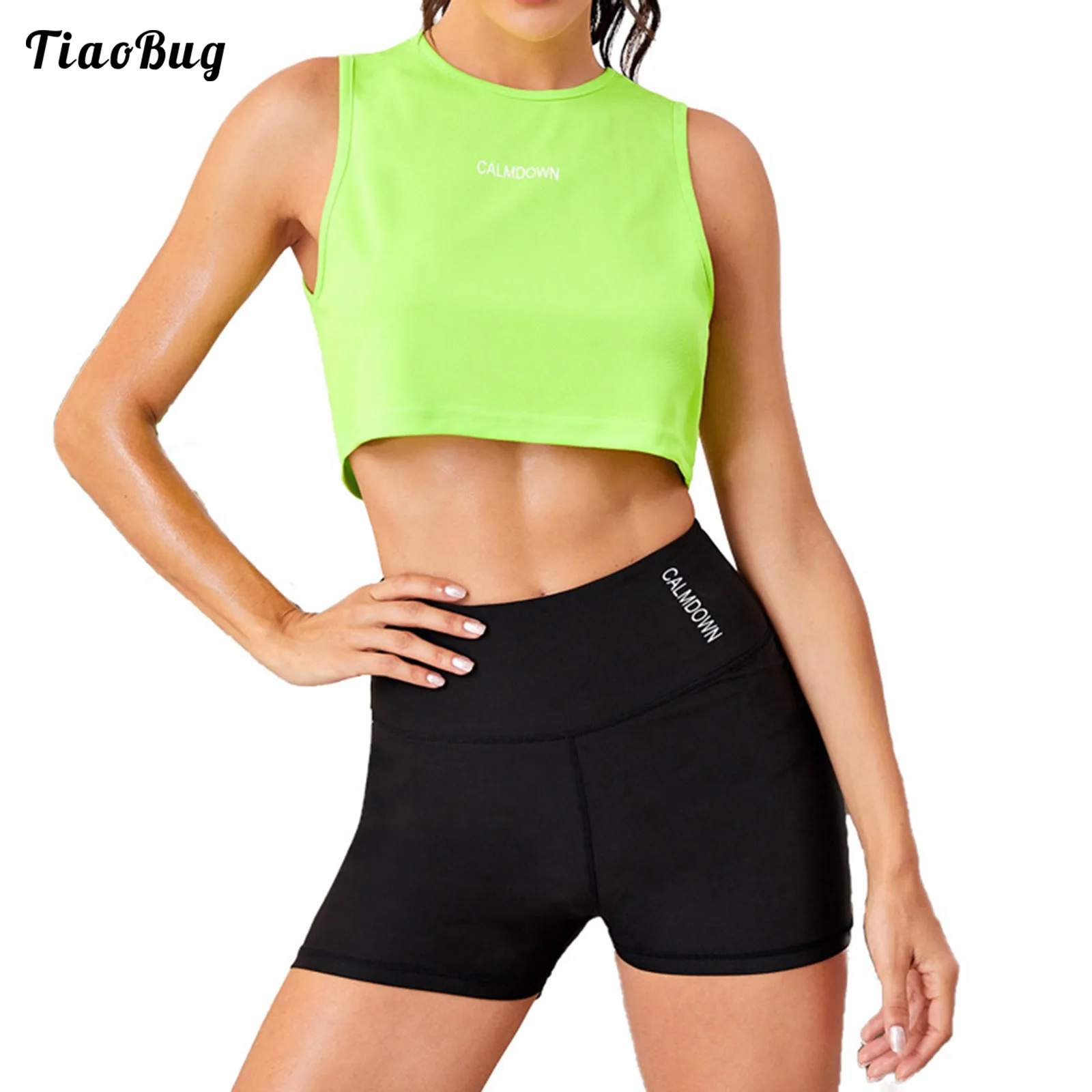 

Женская летняя спортивная одежда для йоги, жилет с круглым вырезом без рукавов, укороченный топ, облегающие шорты с высокой талией, спортивн...