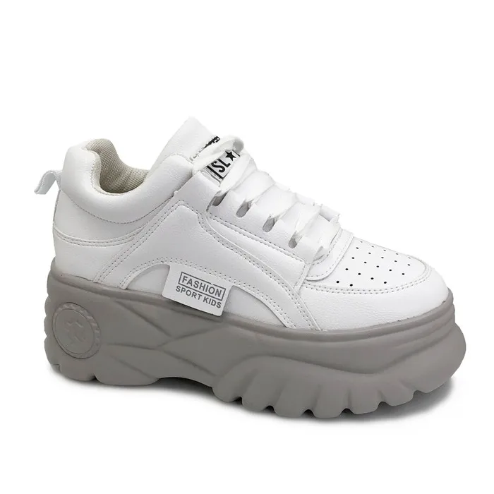 01 White CAILASTE/; женские кроссовки на платформе; обувь на высоком каблуке с круглым носком; повседневная обувь на шнуровке; женская Ультралегкая обувь в стиле Харадзюку - Цвет: 01 White