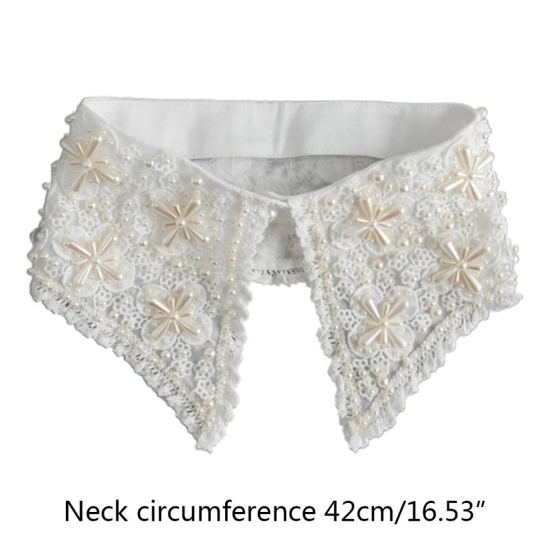 

Sweet Embroidery Floral Lace Fake Collar Choker Dickey Faux Pearl Beaded Jewelry Necklace Lapel Half Shirt Accessories
