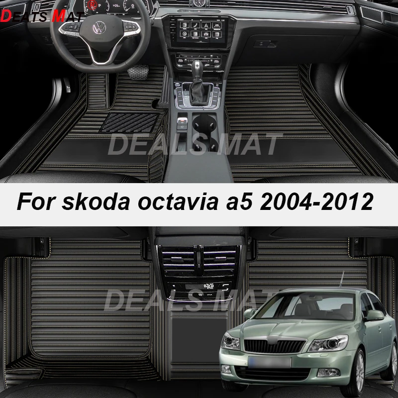 

Custom 5 Seats Leather Luxury Auto Car Mats With Pockets Floor Carpet Rugs For skoda octavia a5 2004 2005 2006 2007 accessories