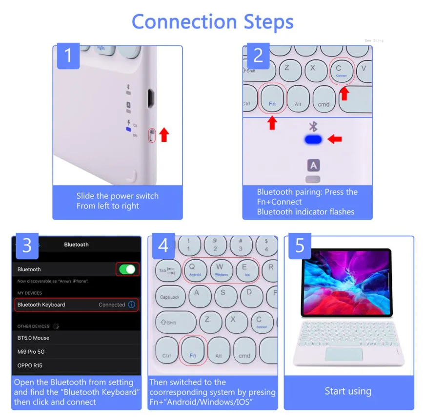 bluetooth keyboard mouse with touchpad for ipad xiaomi pad5 samsung huawei tablet portable wireless mini teclados korean spanish free global shipping