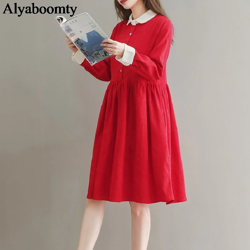 Новинка 2020 года женское милое короткое платье весна осень вельветовое свободное