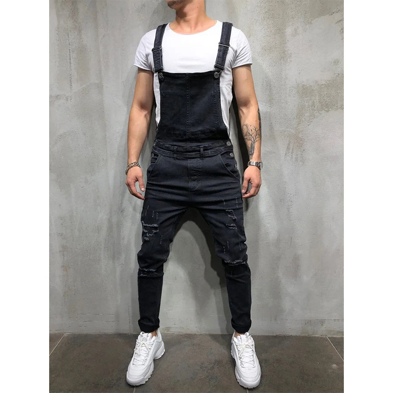 Slim ripped denim jumpsuit men Brand cotton denim Overalls men Straight Cool Streetwear Hip hop denim jumpsu