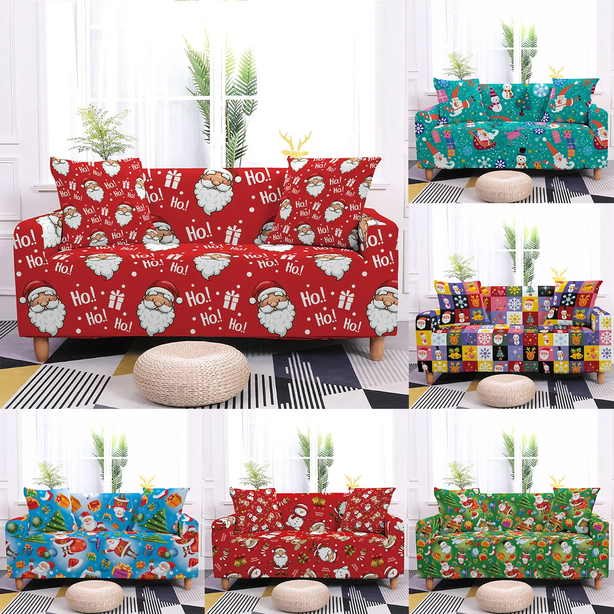 

Stretch Sofa Cover Elastic Xmas Doll Couch Covers 1/2/3/4 Seater Anti-Slip Couch Protector For Living Room Decor Christmas Gifts