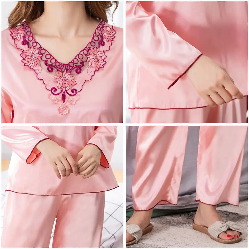 

Summer Autumn Women pajamas sets Female V-neck Sleepwear Homewear Pijama Women Pajama Sets Long Pant Set