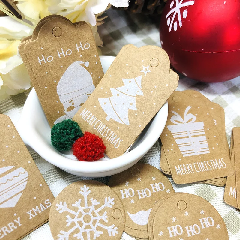 

50pcs Christmas Gift Tags Kraft Paper Tag Label Xmas Gift For Party DIY Price Label Gift Box Hang Tag Garment Tags