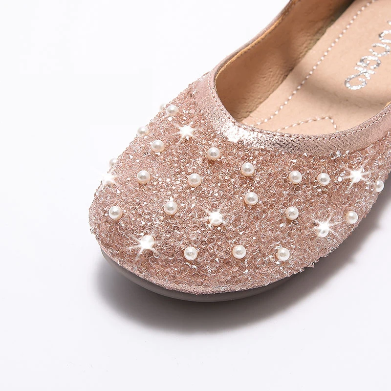 Весна 2020 Детская обувь со стразами Обувь принцессы на плоской подошве для