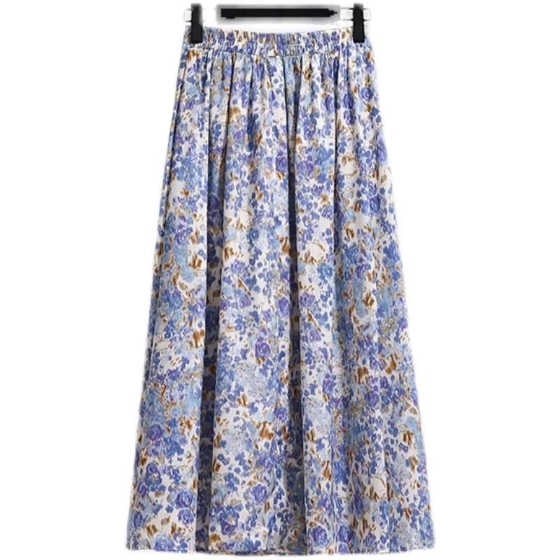 

summer new fashion pleat o-neck two-piece sets outfit floral chiffon short sleeve women's clothing female