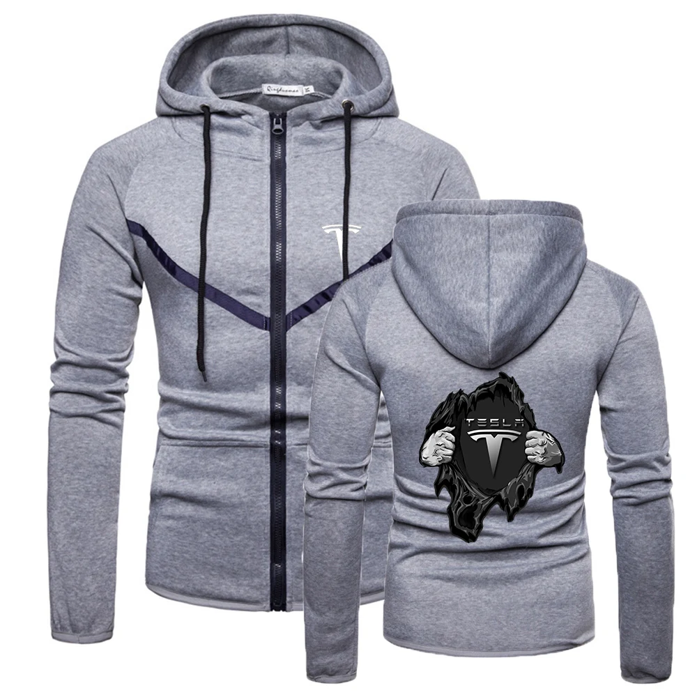 

New Mens Tesla Car Logo Hoodies Fitness Sweatshirts Zipper Quality Comfortable Wild Styles Muscle pullover Sportswear