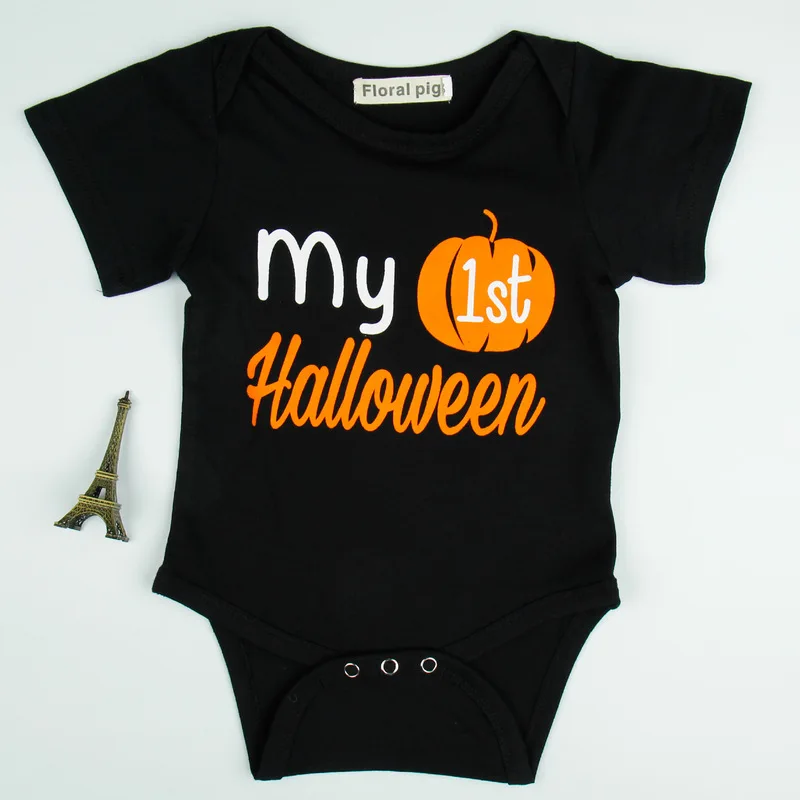 Одежда Мой первый Хэллоуин для маленьких девочек боди с длинными рукавами черный